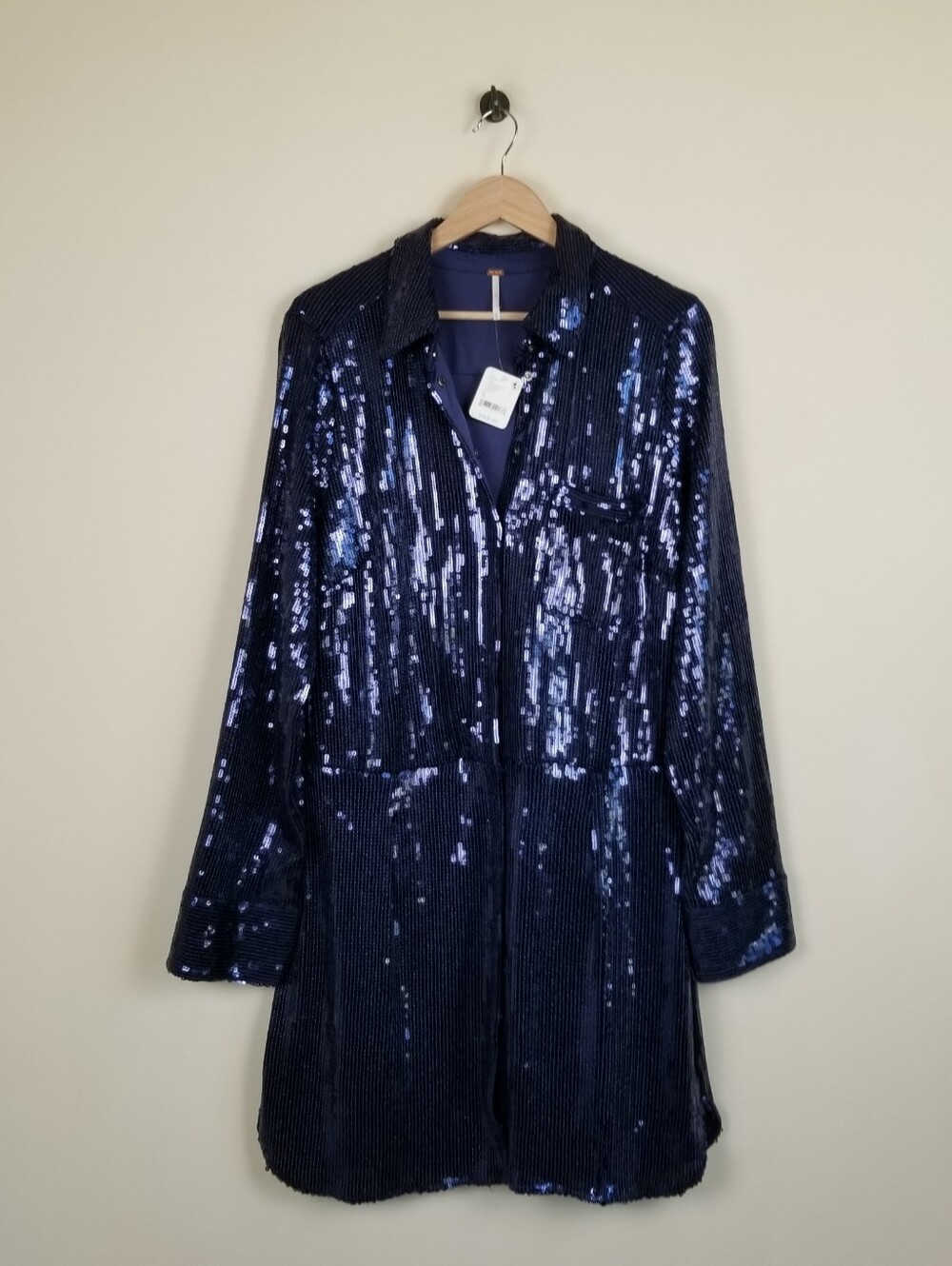 Free People Sophie Sequin Mini Dress Shirtdress Size XL - Picture 2 of 9